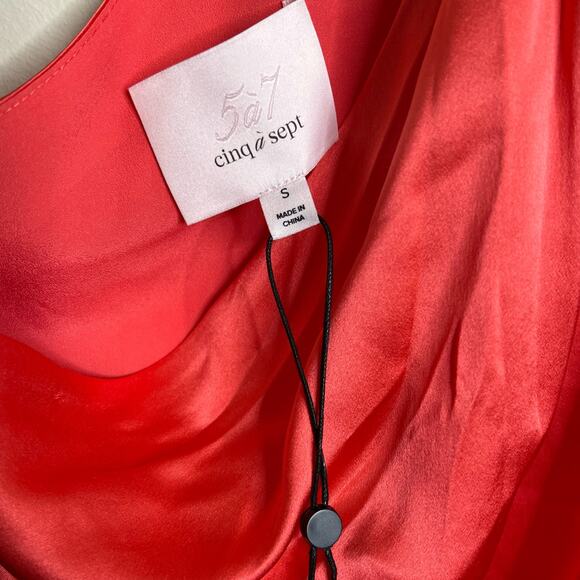 Cinq a Sept Stace One - Shoulder Silk Blouse Size Small Neon Coral NWT - Picture 8 of 8